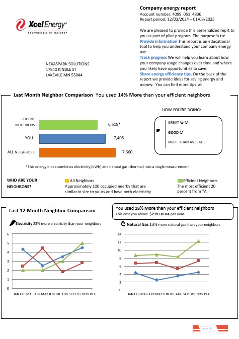 USA Minnesota Xcel Energy business utility bill template in Word and PDF formats